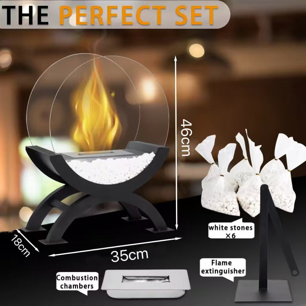 Large Round Glass Tabletop Fireplace Portable Fire Bowl Clean Burning Fire Pit For Indoor, Outdoor, Patio & Party Events