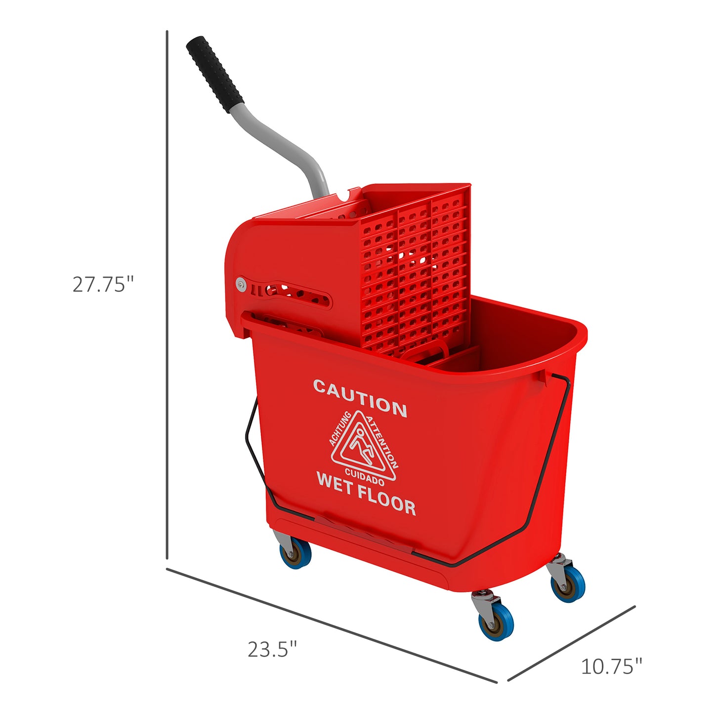 Compact Mop Bucket With Wringer, Mop Bucket On Wheels For Floor Cleaning, 21 Quart, Separate Dirty And Clean Water, Red