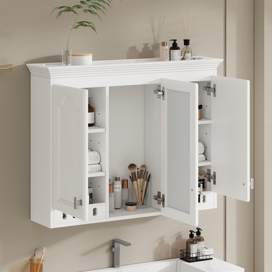 35 Inch Wall-Mount All-in-One Mirror Cabinet With Adjustable Shelves, Soft-Closing Hinges, For Bathroom Vanity, Living Room, Bedroom Storage Organizer