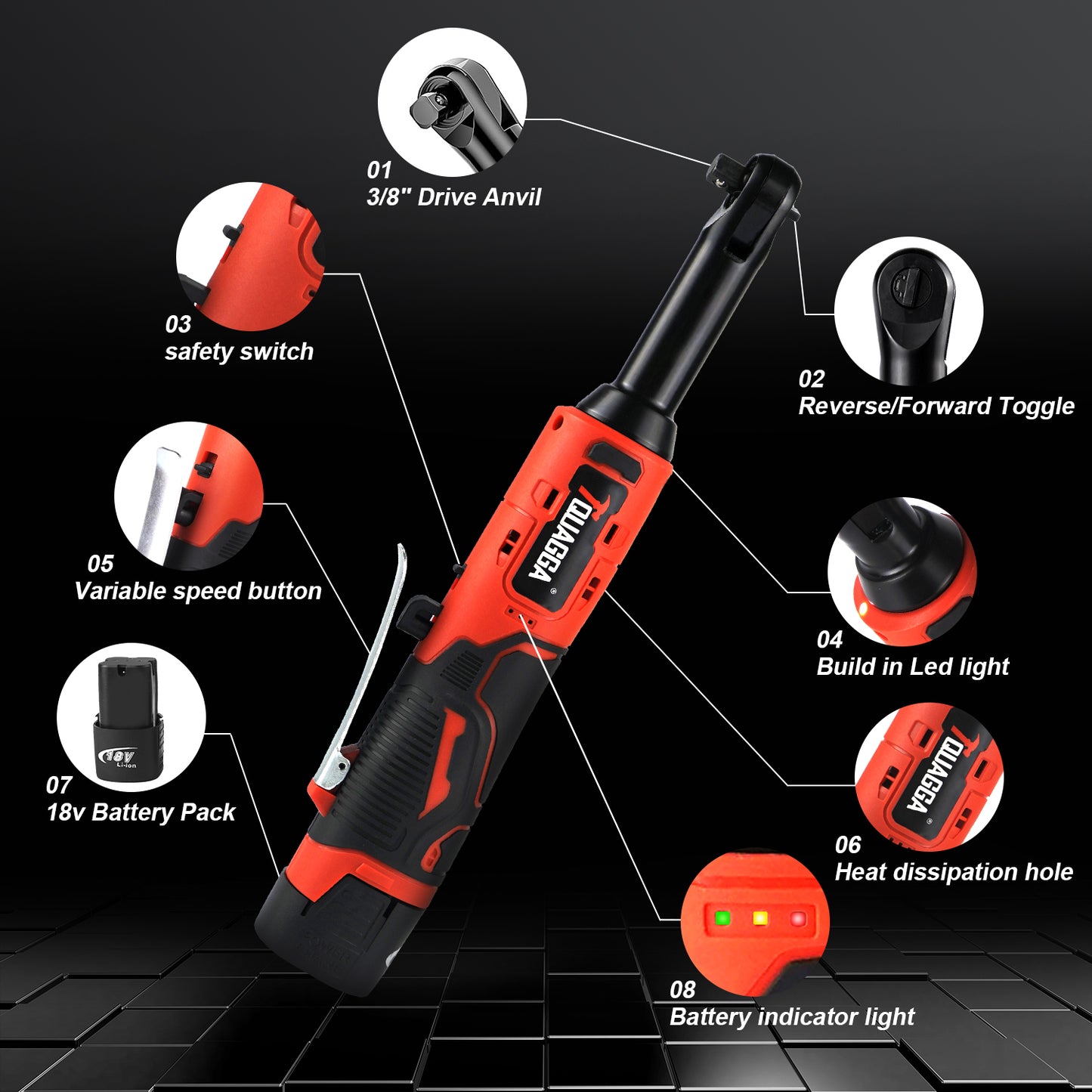 TQUAGGA 18V Extended Cordless Electric Ratchet Wrench Set, Extended Neck, Variable Speed, 18V, 18V Cordless Electric Ratchet Wrench Set, Automotive Repair Tools, Electric Tools