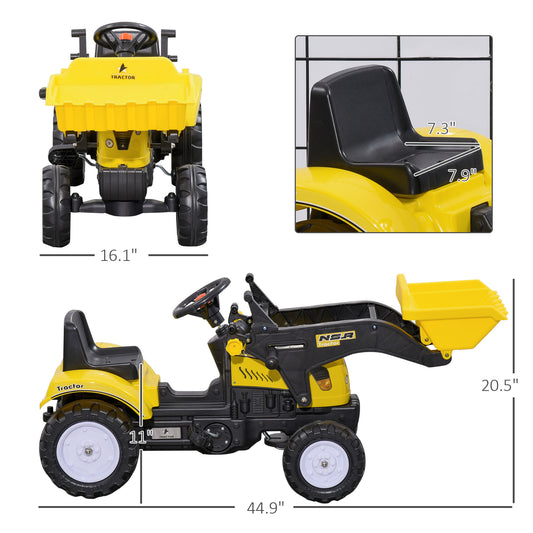 Kids Ride On Excavator, Pedal Go Kart With Front Loader Digger For 3 Year Old, Yellow