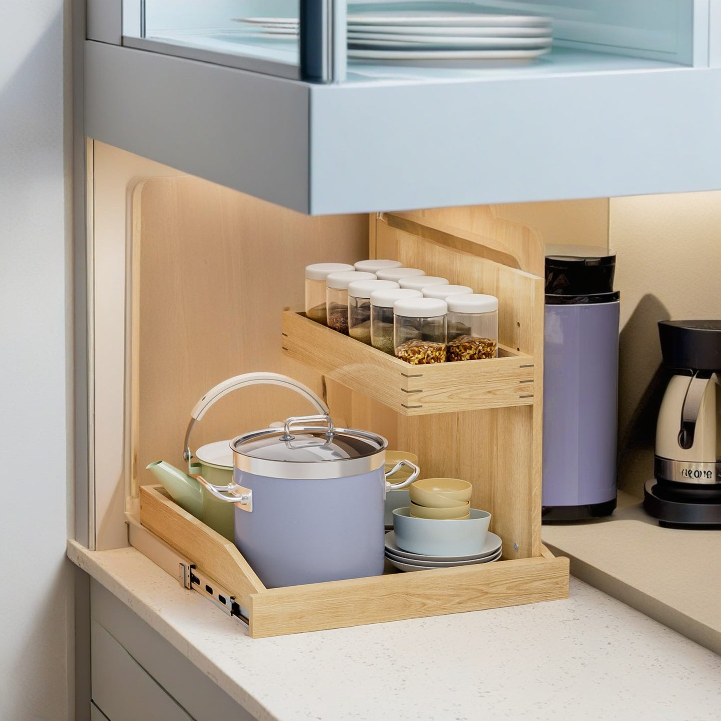 Under Sink Organizers And Storage 22 W X 21 D, 2 Tier Pull Out Cabinet Organizer With Hard Close, Adjustable Pull Out Cabinet Organizer With U Bracket For Bathroom Kitchen Right