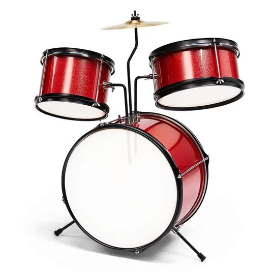 3-Pieces Junior Kids Drum Set Kit Pedal Drum Stick Wrench Drum Stool Red