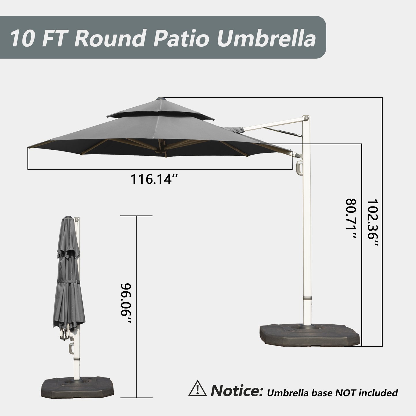 Round Cantilever Umbrella With Center Pole, Gray Base Not Included