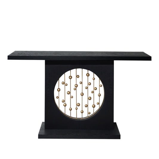 Modern Black Console Table With Gold Accent, Decorative Entryway Table,56in Wood Console Table, Narrow Sofa Table For Entrance, Living Room, Hallway
