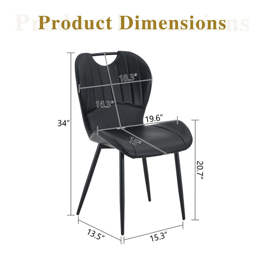 Set Of 4 Black PU Dining Chairs With Integrated Handle. Black Metal Frame, Adjustable Leveling Feet. Home Dining Chairs With Extra-Wide Comfortable Cushion, Versatile For Multiple Scenarios.