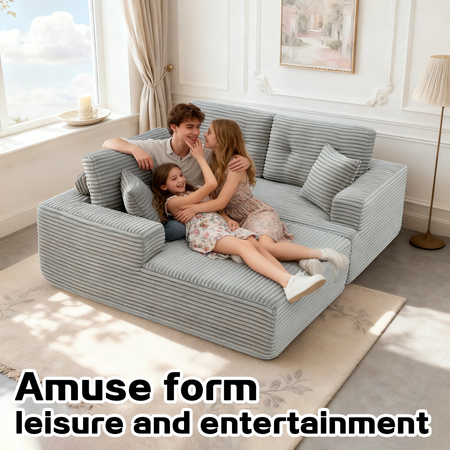 Left-Facing Chaise,L Shape Modular Sectional Sofa, Compressed Sectional Sofa Modern Minimalist Style Corduroy Couch,Unfold Into A Bed, Bedroom, Comfy Compressed Sofa