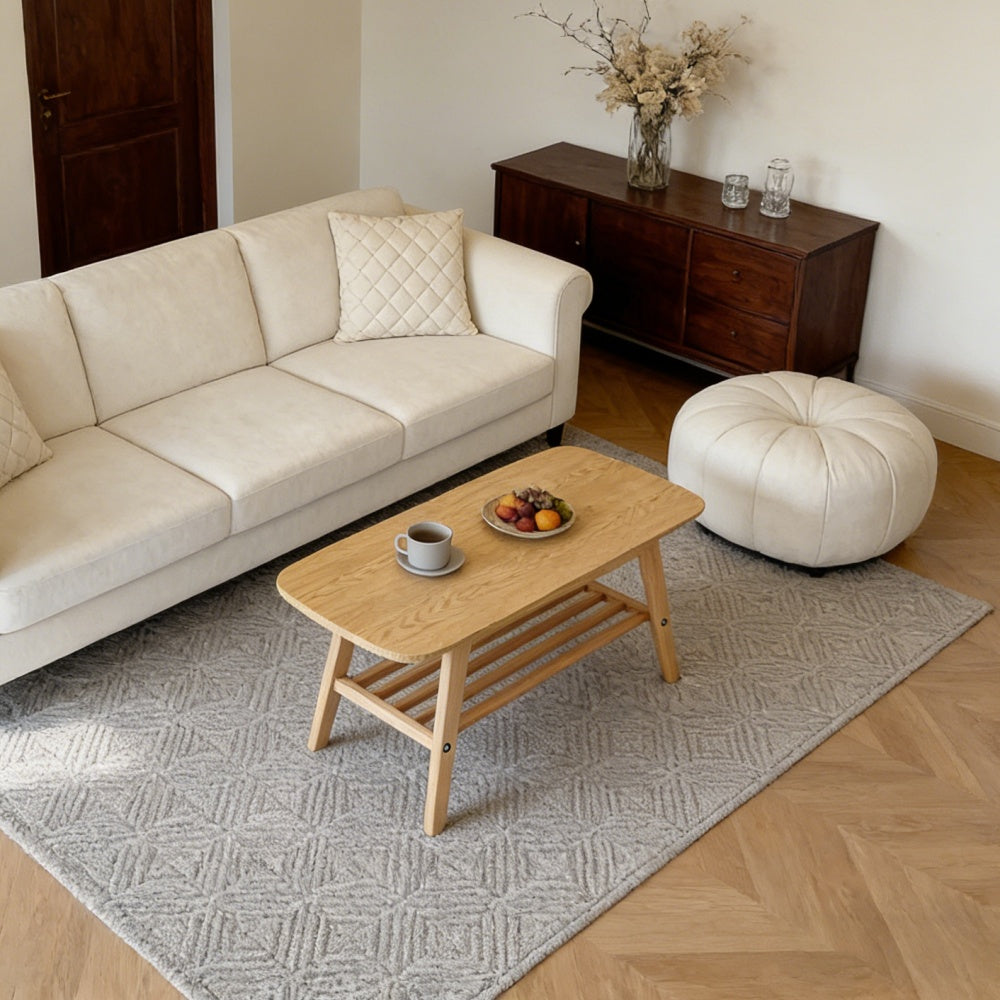 39 Inch Solid Wood Coffee Table - Double-layer Storage Wooden Center Coffee Table With Very Large Storage Space, Suitable For Living Rooms, Apartments, And Offices