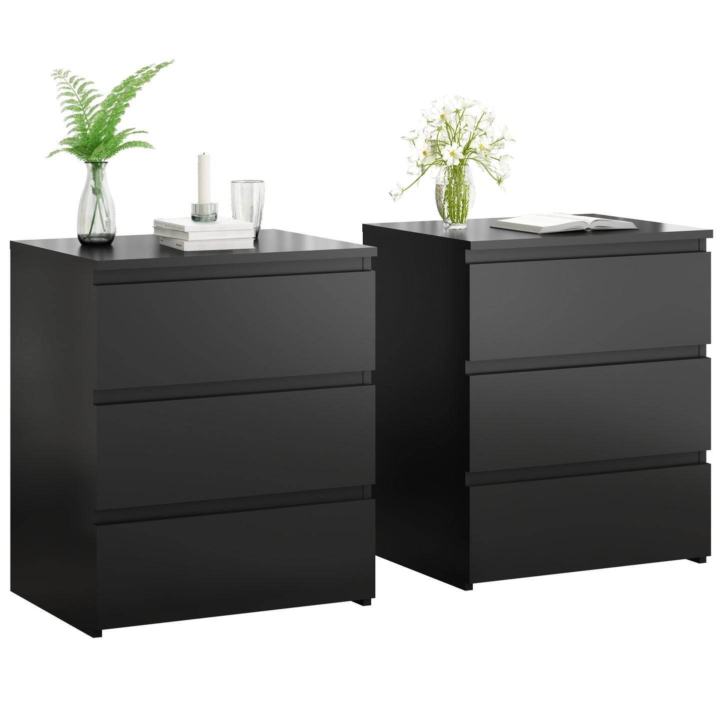 Set Of 2 3 Drawer Dresser, Small Dresser For Closet, Wooden Nightstand For Bedroom, Chest Of Drawers Side Table Storage Cabinet For Home Office Entryway Hallway, Each Box Contains Two Side Tables