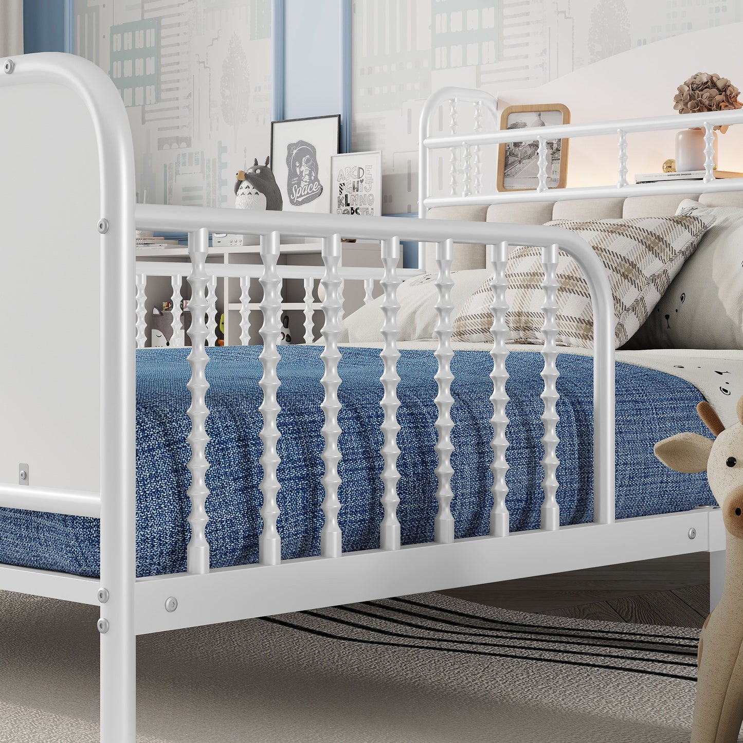 Full Size Metal Platform Bed Frame With Light, Kids Full Metal Bed With Upholstered And Storage Headboard, White Expect Arrival Date 2025 10 5