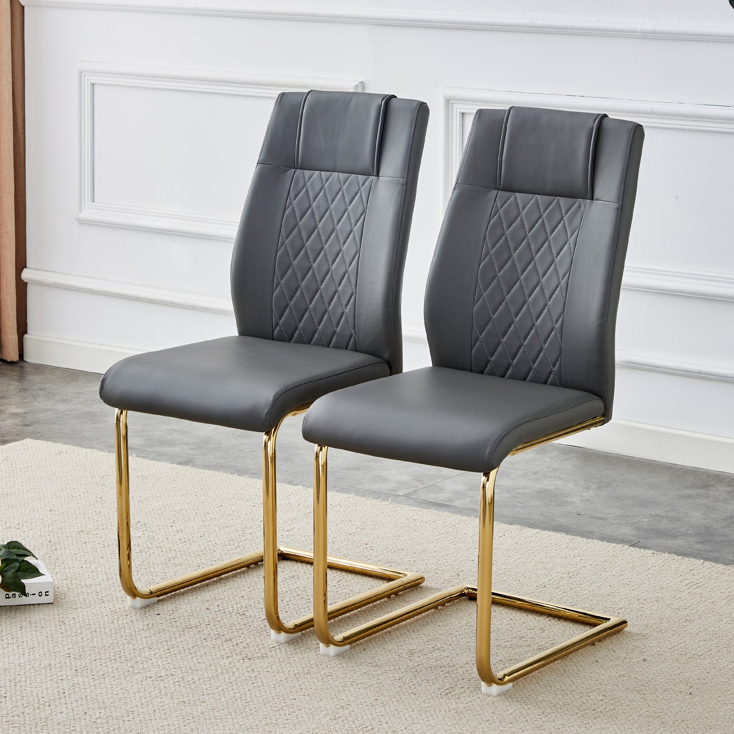 Modern Dining Chairs, Restaurant Chairs, And Gold Legged Upholstered Chairs Made Of Artificial Leather, Suitable For Kitchens, Living Rooms, Bedrooms, And Offices. Set Of 4 Pieces Gray PU C-001