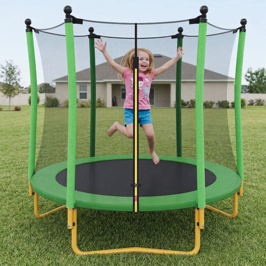 5.5 FT Kids Trampoline With Safety Net, Indoor Outdoor Toddler Trampoline With Enclosure, U-Shaped Stable Legs, Foam Padded Poles, Mini Trampoline For Kids,Green