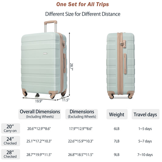 Luggage Sets New Model ABS Hardshell 3pcs Clearance Luggage Hardside Lightweight Durable Suitcase Sets Spinner Wheels Suitcase With TSA Lock 20 24 28 Grey Green
