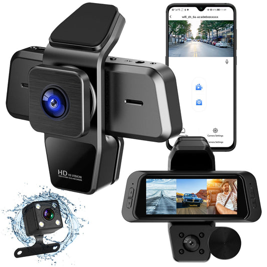 1080P FHD 3 Channel WiFi Dash Cam 170 Degree Wide Angle Triple Car Camera With IR Night G Sensor Motion Detection Loop Recording App Control Support 128G Max