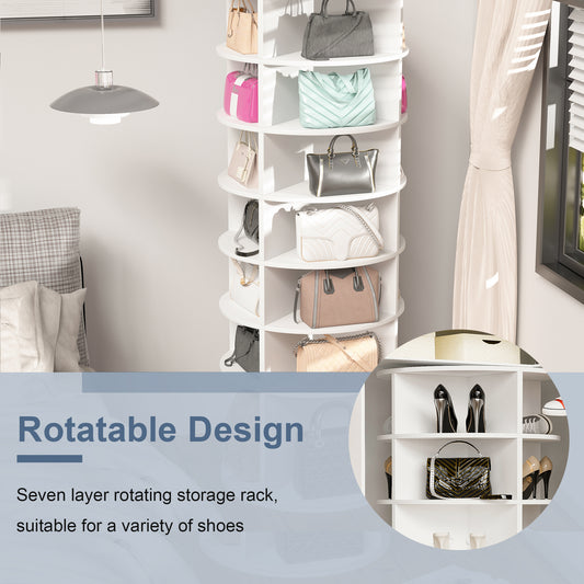 Rotating Shoe Rack Tower, 7-Tier Spinning Shoe Rack, Free Standing 360 Revolving Shoe Organizer, High Bottom Design Shoe Tower Spinning Storage Lazy Susany, Fits 28 Pairs Of Shoes 7-Tier White