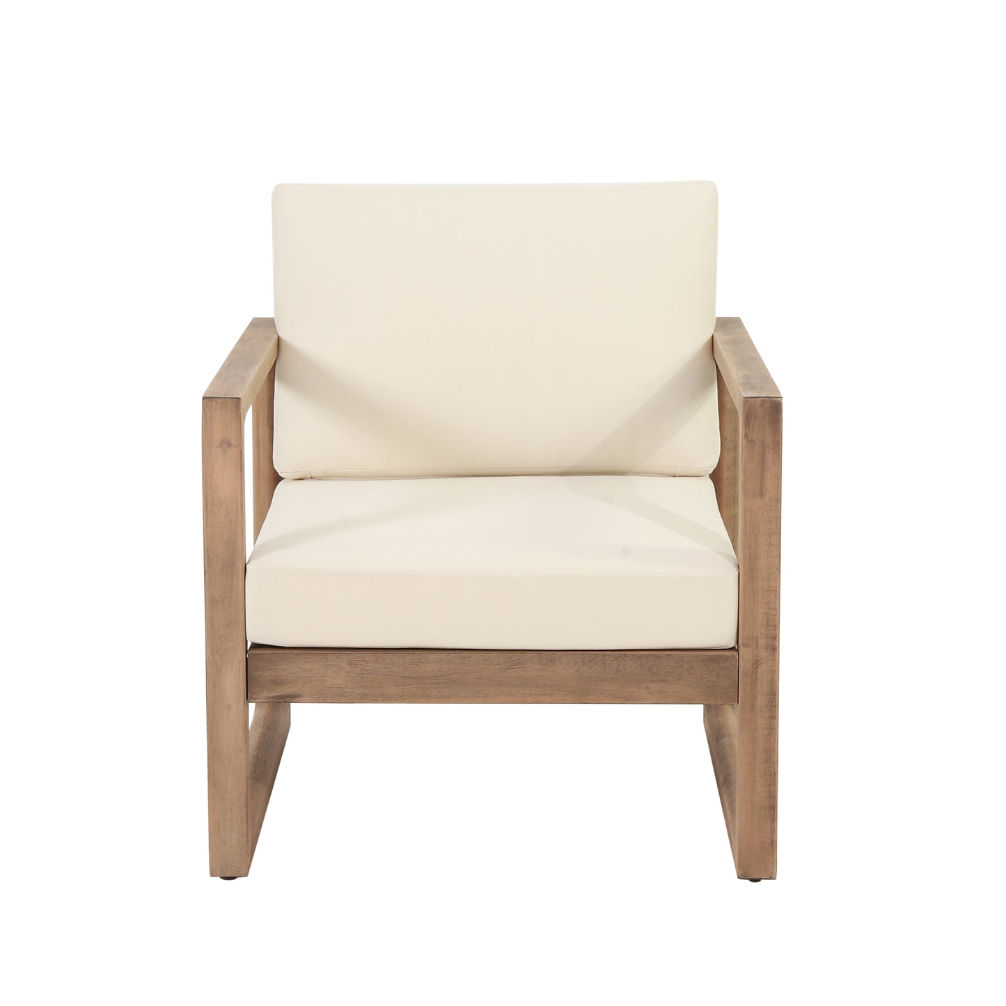 Set Of 2, Outdoor Acacia Wood Patio Club Chair, Wood Patio Furniture,Waterproof Thick Cushion Deep Seating For Porch, Garden, Backyard, Balcony, Brown Wash And Beige Cushion
