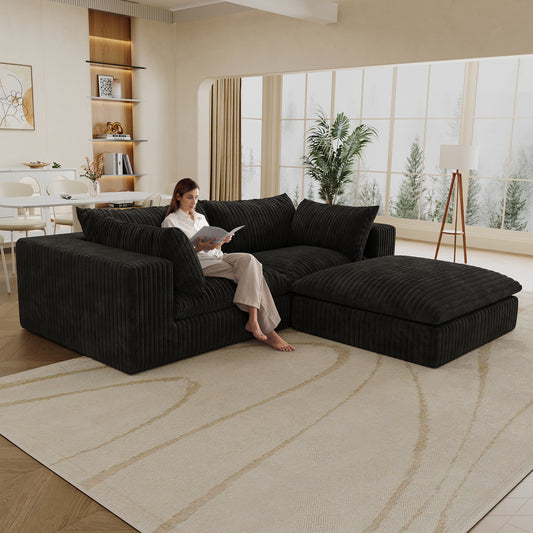 39.8 Cloud Sofa,Corduroy Fabric,Deep Seat Couches,Double-layer Design,Removable Cushion,No Assembly, DIY Combination For Living Room, Bedroom,Conference Room ,Apartment,Black