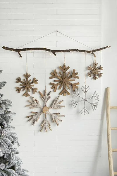17.7inch X 17.7inch Large Fir Wood Snowflake Ornaments, Hanging Home Decor Accents For Christmas Tree, Wall Art, Holiday Display, Set Of 2