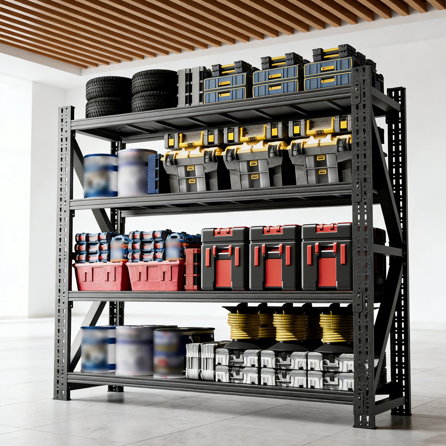 Heavy Duty Garage Shelving 6000LBS, Extra Wide Metal Adjustable Shelves 69H X 75W X 23.7D Industrial Storage Unit For Warehouse, Black