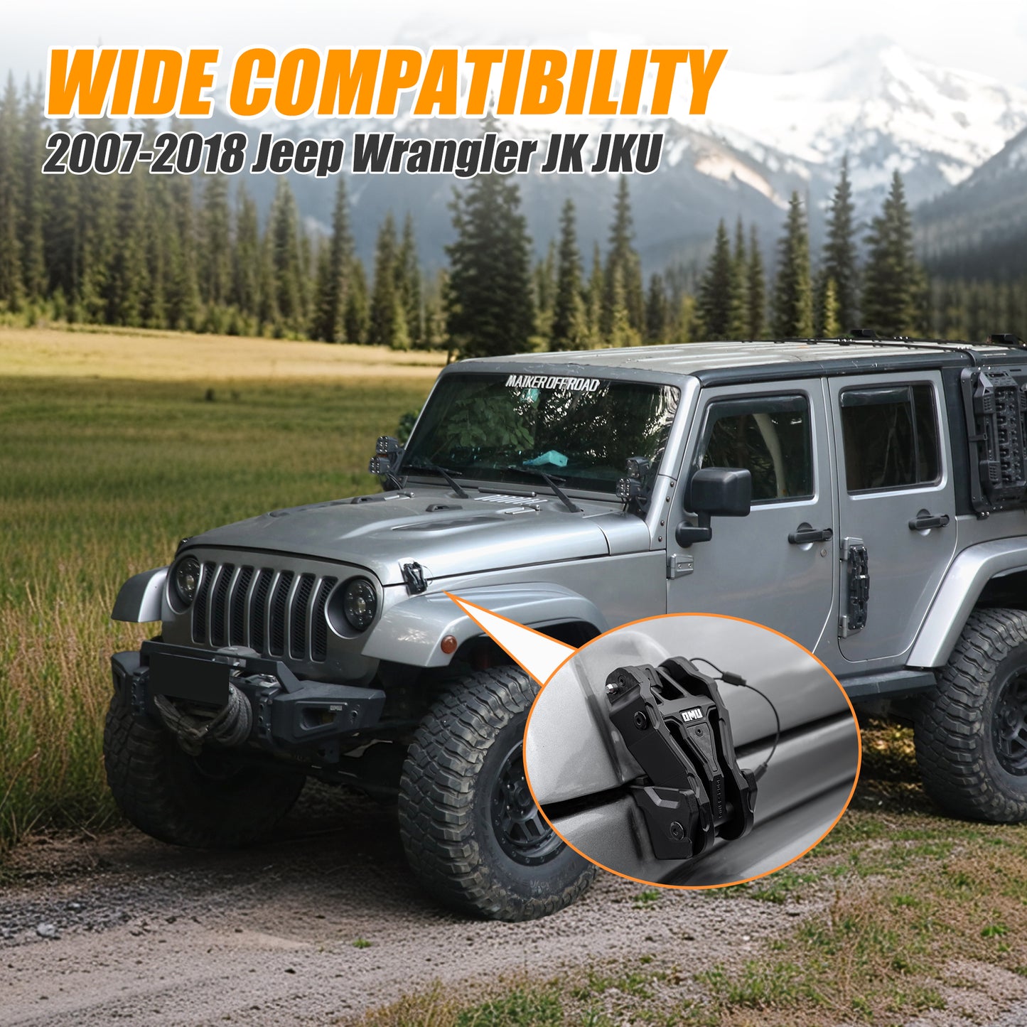 OMU Genesis Series Hood Latch Lock Catch Compatible With 2007-2017 Je-ep Wrangler JK JKU, Aluminum Adjustable Hood Latches For Reducing Hood Shaking, 2 Pcs