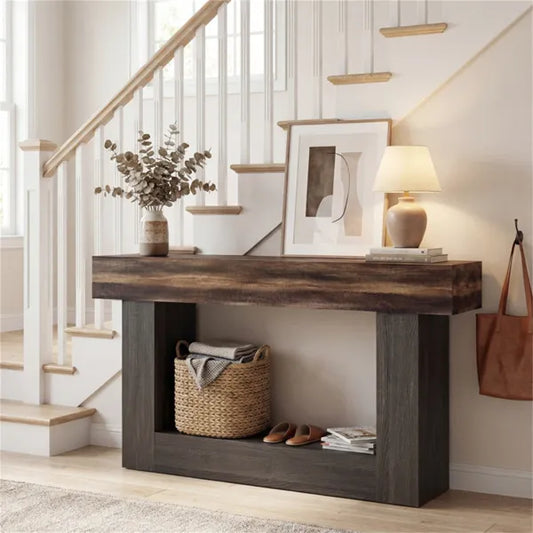 63" Long Narrow Entryway Table With Anti-Tip Safety, Farmhouse Sofa Console Table With 2-Tier Storage For Living Room Hallway Foyer