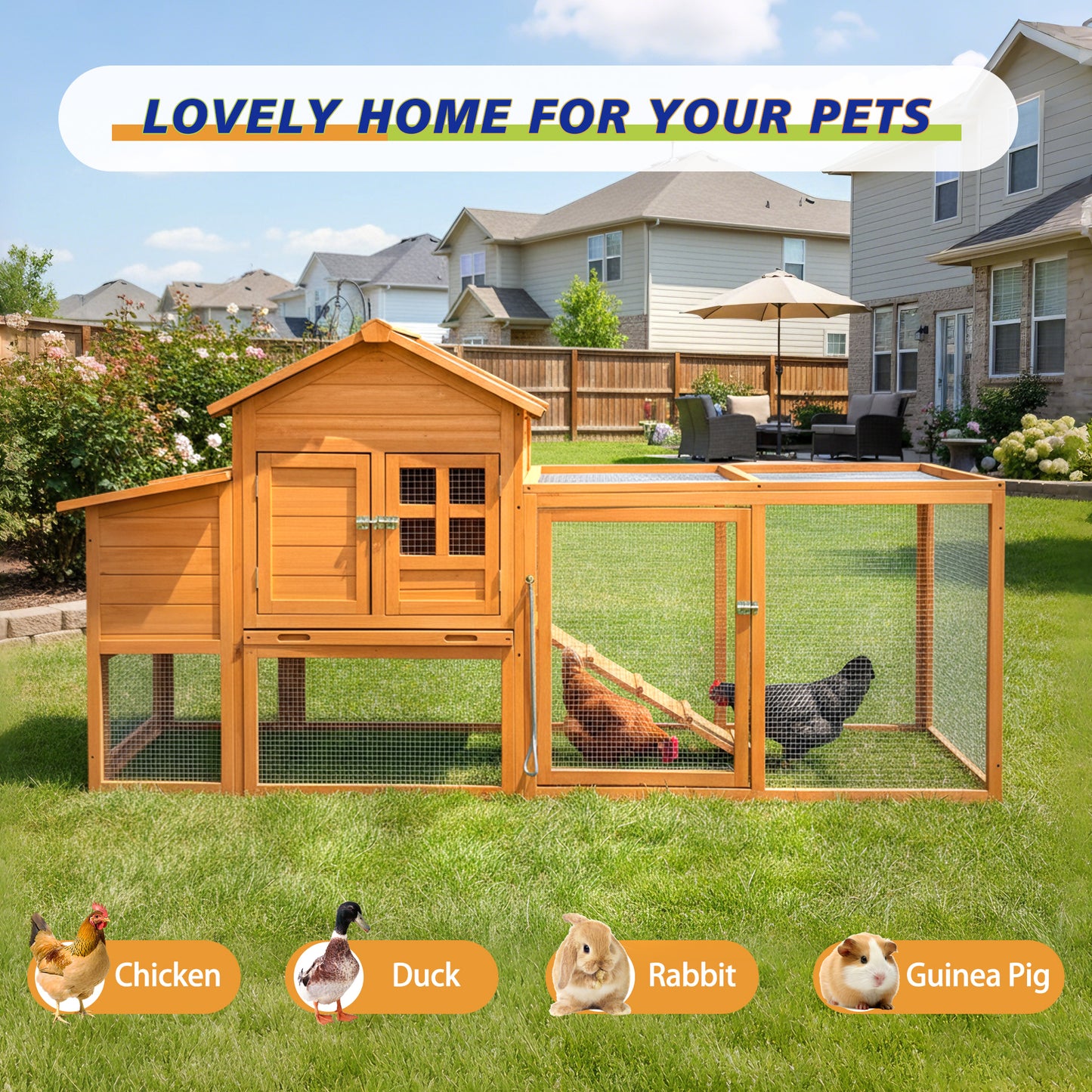 80 Chicken Coop With Nest Box And Removable Tray, Hen House For 2-6 Chickens, Outdoor Weatherproof Small Animal Cages