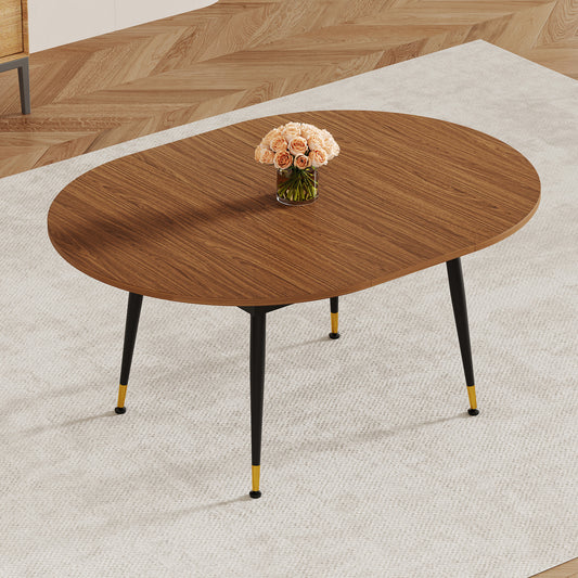 Walnut Oval Extendable Dining Table, MDF Top Modern Expandable Kitchen Table With Sturdy Metal Legs For Dining Room, Seats 6-10 People