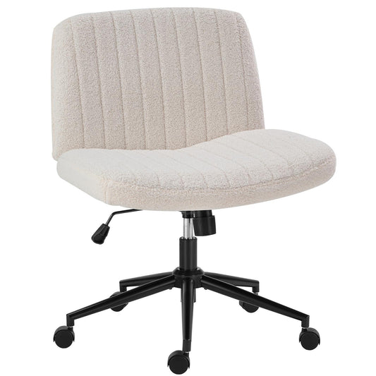 Office Desk Vanity Chair Cross Legged Armless Swivel Fabric Height Adjustable Wide Seat With Replaceable Wheels-Fixed Base, Comfy Task Chair Padded