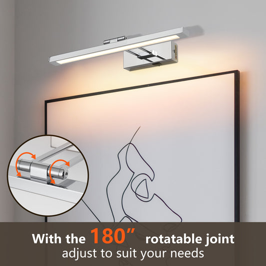 Battery Picture Light, 16 Inch Wireless Picture Light For Painting With Remote,Full Metal Rechargeable Art Light,Wall Sconce Display Lighting For Portrait, Photo Frame,Gallery, Chrome