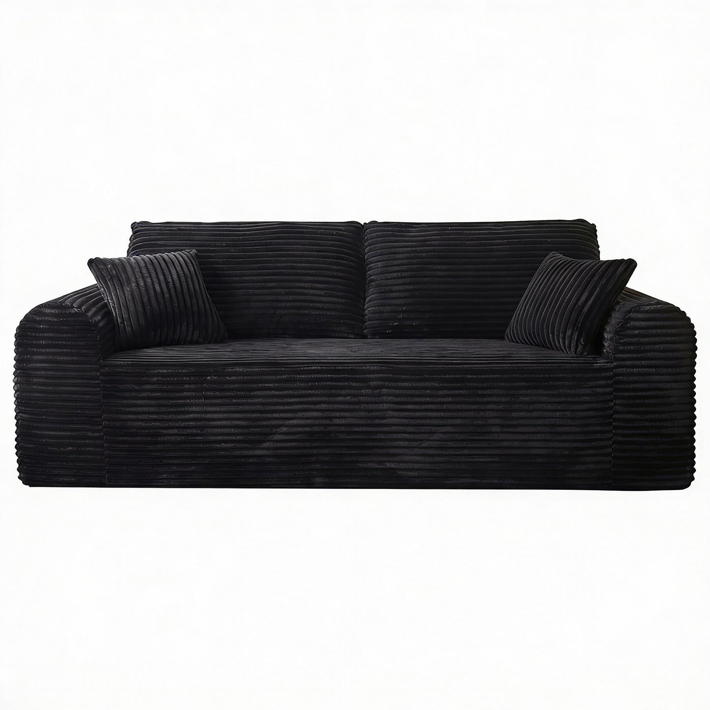 3 Seater Couch, Corduroy Boneless Couches For Living Room,26.4 Cloud Couch With Deep Seat,Comfy Floor Sofa With 2 Pillows,Upholstered Floor Sofa In A Box