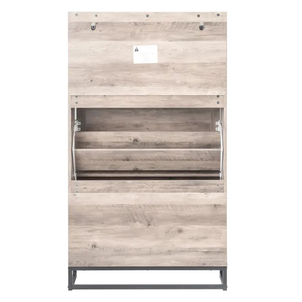 Barn Door Three-drawer Cabinet With Top Panel, Shoe Cabinet, Particleboard, 80x24x145cm, Washed Gray Finish