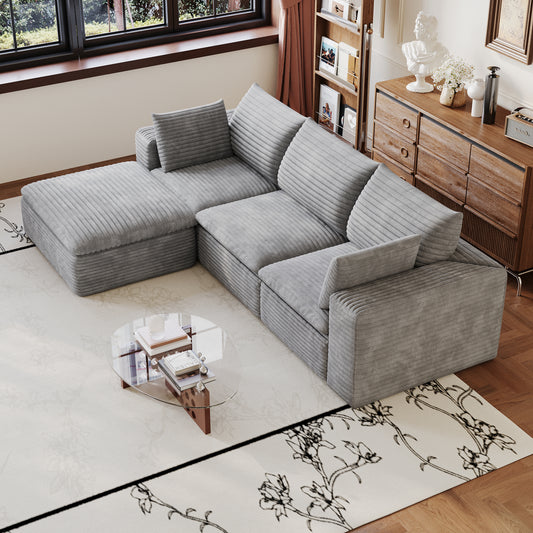 102 Cloud Sofa,Corduroy Fabric,Deep Seat Couches,Double-layer Design,Removable Cushion,No Assembly, DIY Combination For Living Room, Bedroom,Conference Room ,Apartment,Grey