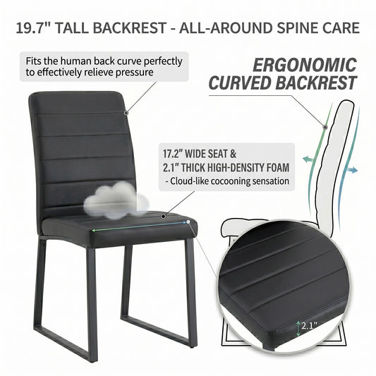 2-Pack - Premium PU Office Dining Chairs With High-density Foam, Sturdy Iron Legs Spray Paint , Multiple Colors. Easy Assembly