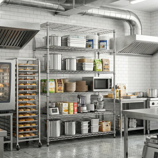 6 Tiers Storage Shelves Load 2100LBS, Metal Shelving Wire Metal Shelving Unit Shelves For Storage Adjustable Garage Shelving For Pantry Kitchen Garage Chrome 17.7 D X 47.3 W X 82.4 H