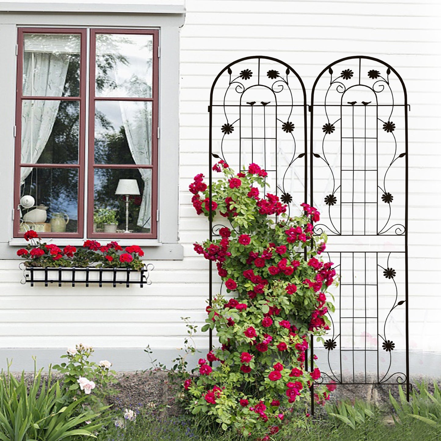 2 Pack Metal Garden Trellis 86.7 X 19.7 Rustproof Trellis For Climbing Plants Outdoor Flower Support Black