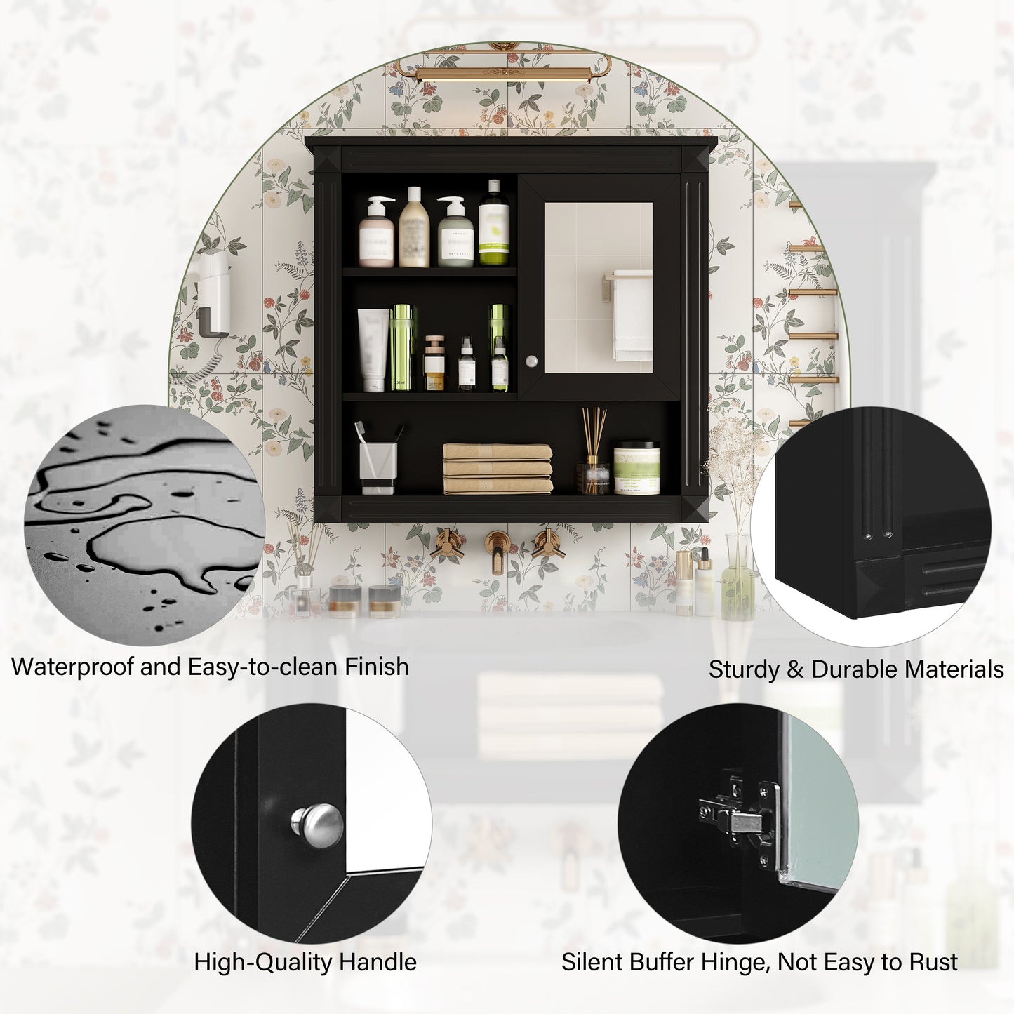 32 Bathroom Wall Cabinet With Mirror, Wall Mounted Medicine Cabinet With 4 Shelves, Mirrored Door Over Toilet Storage Cabinet& Adjustable Shelves