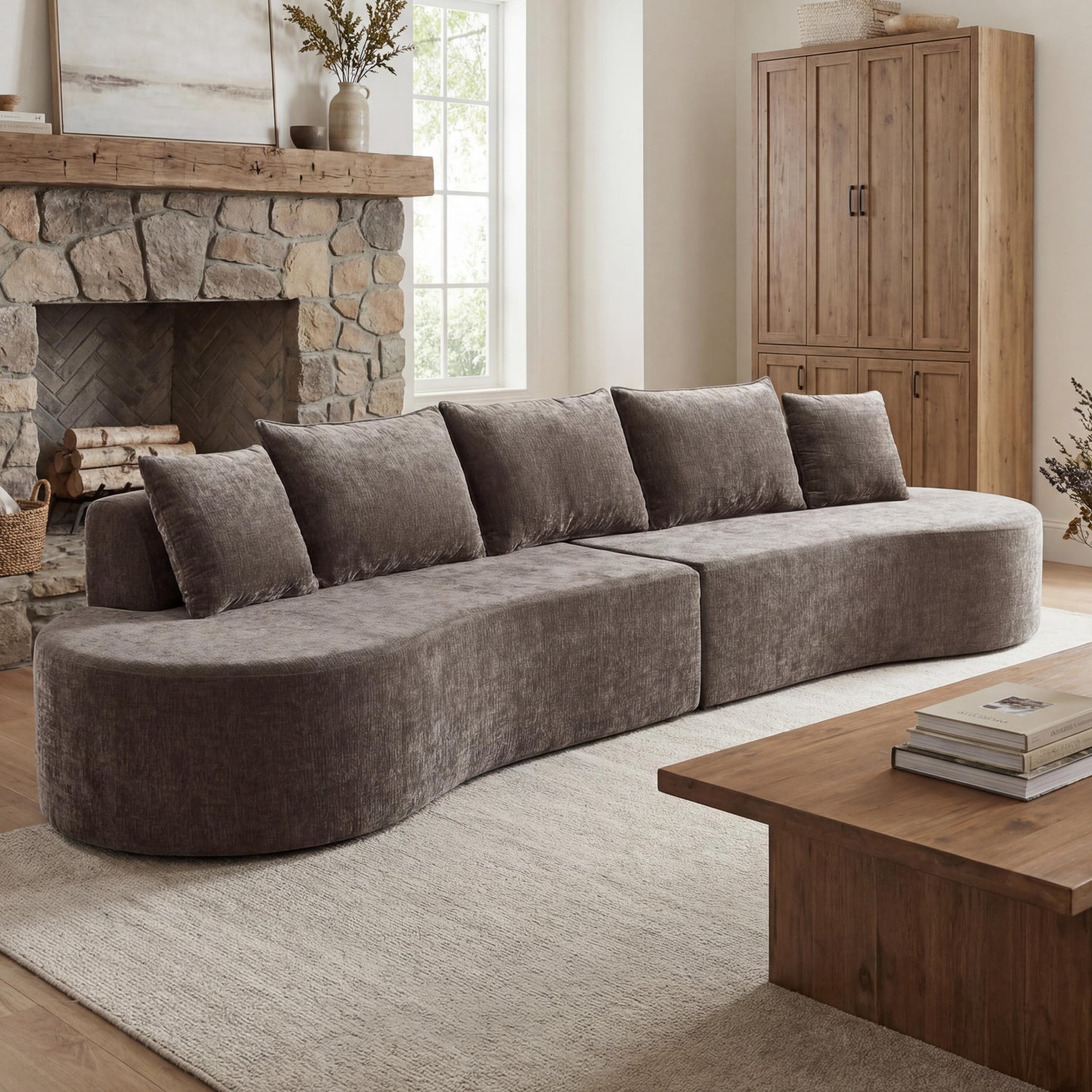 138.6 Modern Curved Modular Sectional Sofa With High-Density Fully Compressed Sponge, 2-Piece Set, Fully Assembled Left Right Hand Facing, Perfect For Living Room, Lounge