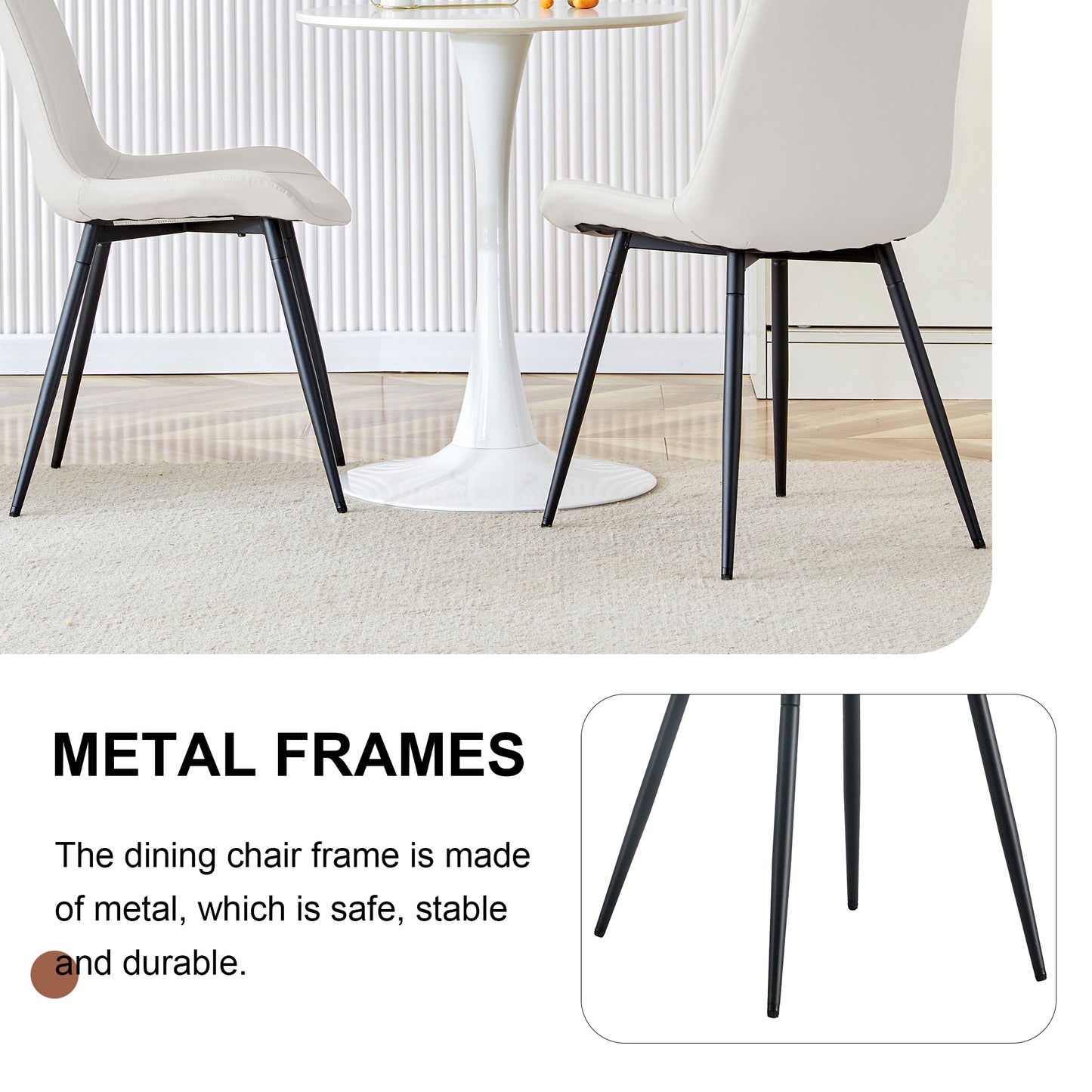 White Artificial Leather Backrest Cushion Dining Chair, Black Metal Legs, Curved Widened Cushion Design For More Comfort, Suitable For Restaurants, Kitchens, Bedrooms, Offices. 4 Chairs W1151P180072