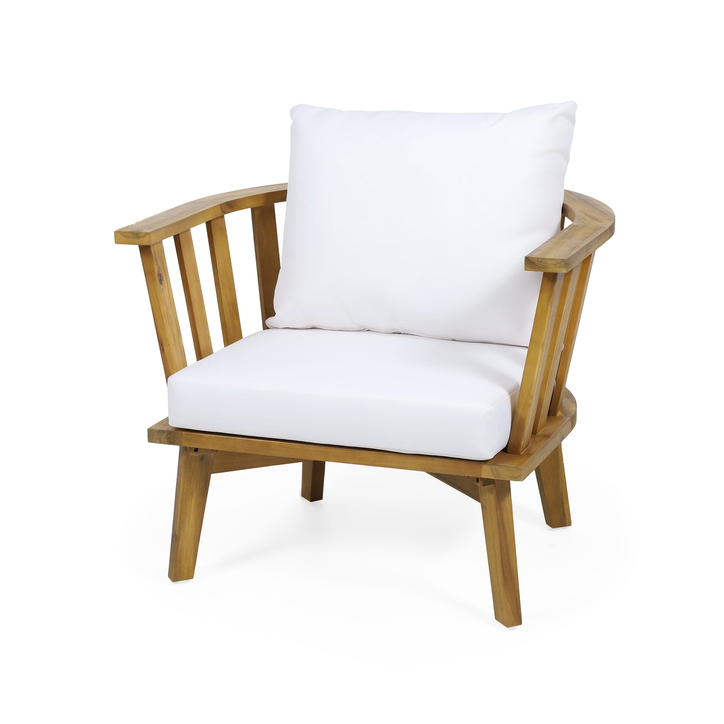 Outdoor Acacia Wood Patio Club Chair, Wooden Patio Furniture,Waterproof Thick Cushion Deep Seating For Porch, Garden, Backyard, Balcony, Weight Capacity 400lbs, Teak Finish, White