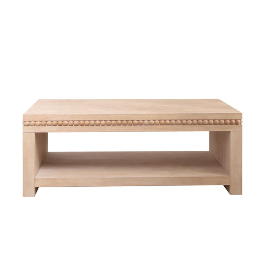 Modern Wood Coffee Table With Beaded Trim 47 Rectangular Coffee Table With Open Storage Shelf, Light Natural Finish Farmhouse & Coastal Living Room Furniture