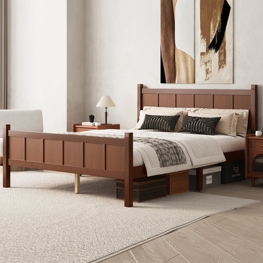Queen Size Flat Panel Bed With Headboard & Footboard, Minimalist Modern Platform Bed With Wood Grain Finish, Shaker And Farmhouse Style Design, Sleek And Functional Bedroom Furniture,Dark Walnut
