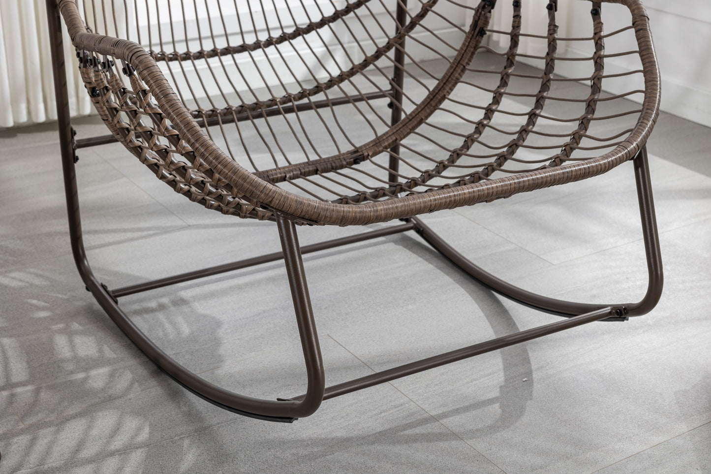 Outdoor Rattan Rocking Chair,Padded Cushion Rocker Recliner Chair Outdoor For Front Porch, Living Room, Patio, Garden, Grey
