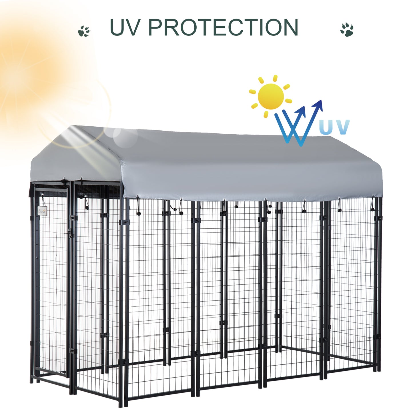 Outdoor Dog Kennel With Roof, 8' X 4' X 6' Heavy Duty Welded Wire Dog Playpen Enclosure With Escape-proof Lock, UV-Resistant & Waterproof Cover, For Large Dogs, Silver