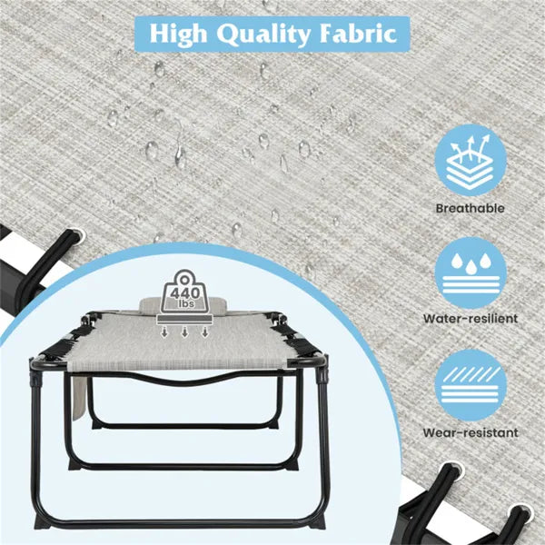 Oversized Patio Chaise Lounge, 27 Wide 4-Position Adjustable Backrest Folding Tanning Chair-Gray