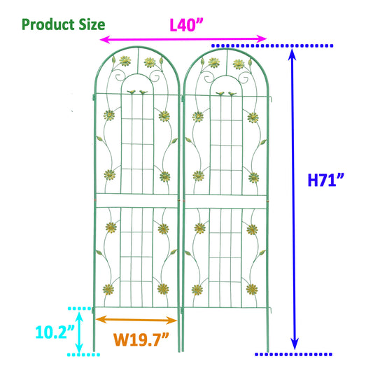 2 Pack Metal Garden Trellis 71 X 19.7 Rustproof Trellis For Climbing Plants Outdoor Flower Support Green