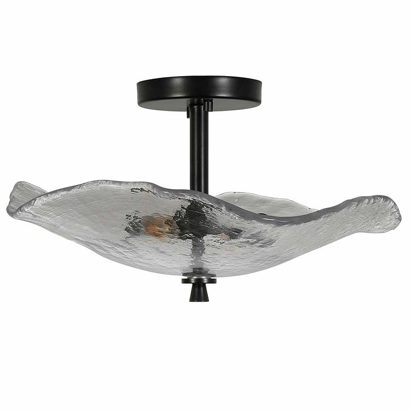 Ceiling Light Fixtures Flush Mount Indoor Outdoor Ceiling Light With Water Ripple Glass Shade For Hallway Kitchen Bedroom Porch Living Room Black