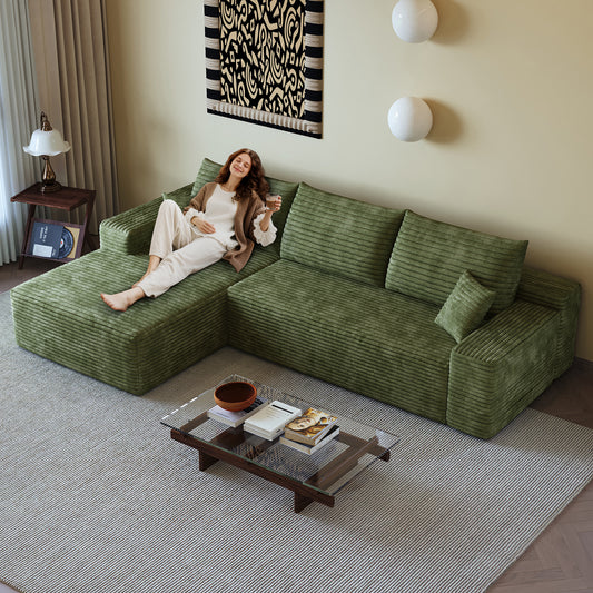 107 Cloud Sectional Couch With L-Shape Chaise,Modern Modular Sofa With Deep Seat, Upholstered Couches For Living Room Bedroom,No Assembly Required, Plush Corduroy Fabric ,Green