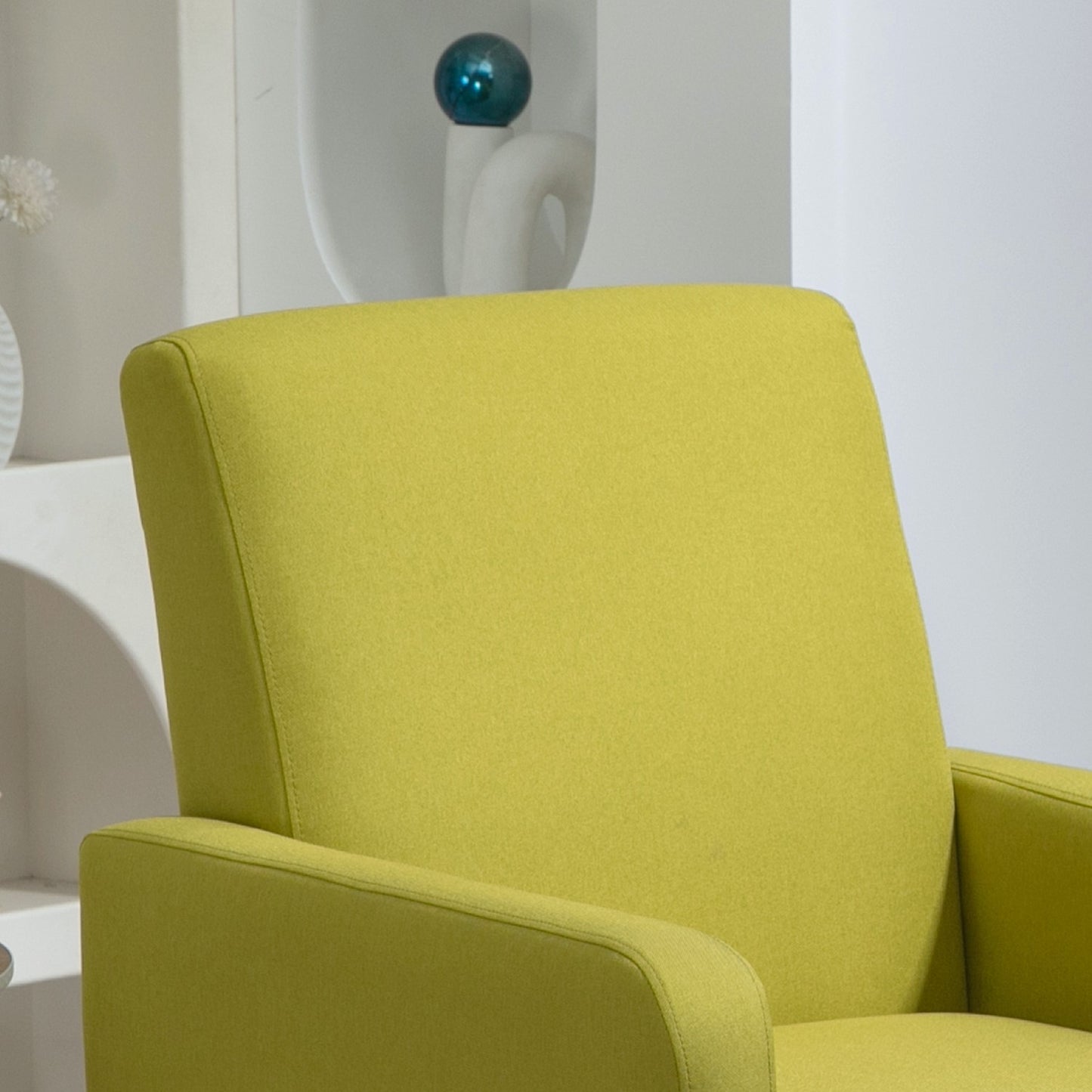Faux Linen Upholstered Accent Chair, Modern Armchair With Solid Wood Frame, Single Sofa Chair For Living Room Bedroom