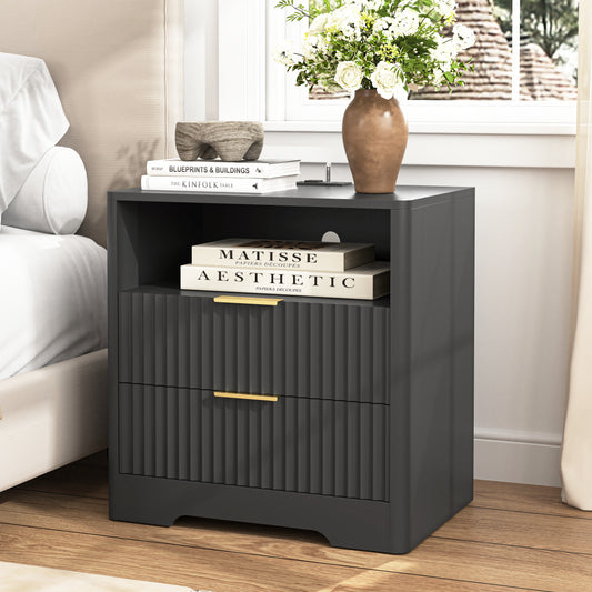 Nightstand With Charging Station, Smart Nightstand With Night Light,Bedside Tables With Storage Cabinet For Bedroom,Black