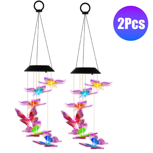 1Pc 2Pcs Quantity Options Solar Butterfly Wind Chime 7 Color Changing Wind Chime For Outside IPX4 Waterproof Outdoor Garden Yard Decor